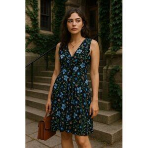 Modcloth Women's Floral Mini Dress Black Blue M Dark Academia Old Money Retro